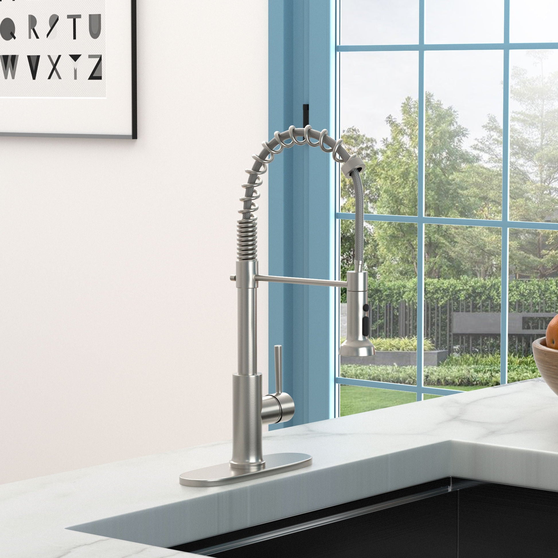 21in commercial faucet with dual-function pull-down sprayhead, brushed nickel finish on Tampa Home & Garden Store