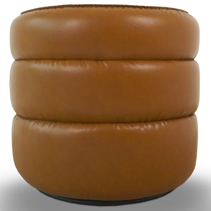 Walden Stylish Swivel Chair brown leather round padded ottoman with stitched edge black base on Tampa Home & Garden Store