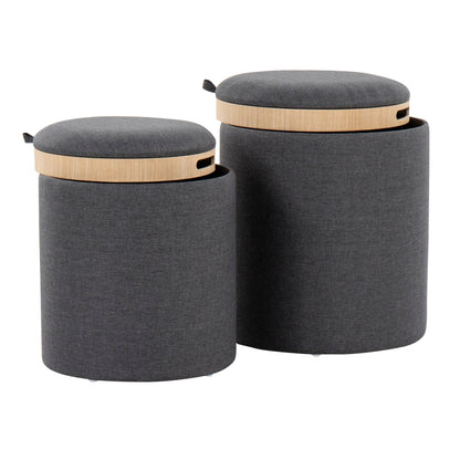 2-piece nesting ottoman set with flip-top trays in gray fabric and wood base HouseOfZazla on Tampa Home & Garden Store