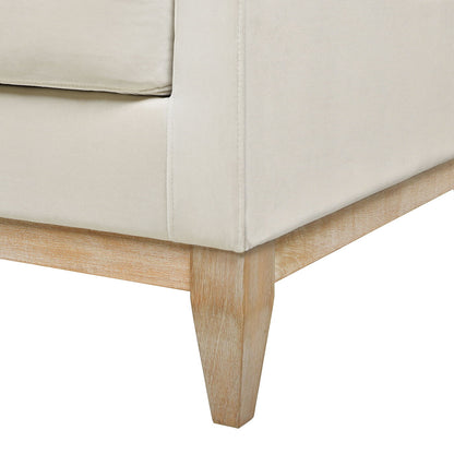 Knox Modern Farmhouse Sofa stationary beige upholstery with tapered natural wood legs HouseOfZazla on Tampa Home & Garden Store