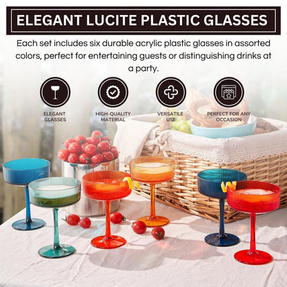 Vintage Ribbed Acrylic Martini Set of 6 Glasses