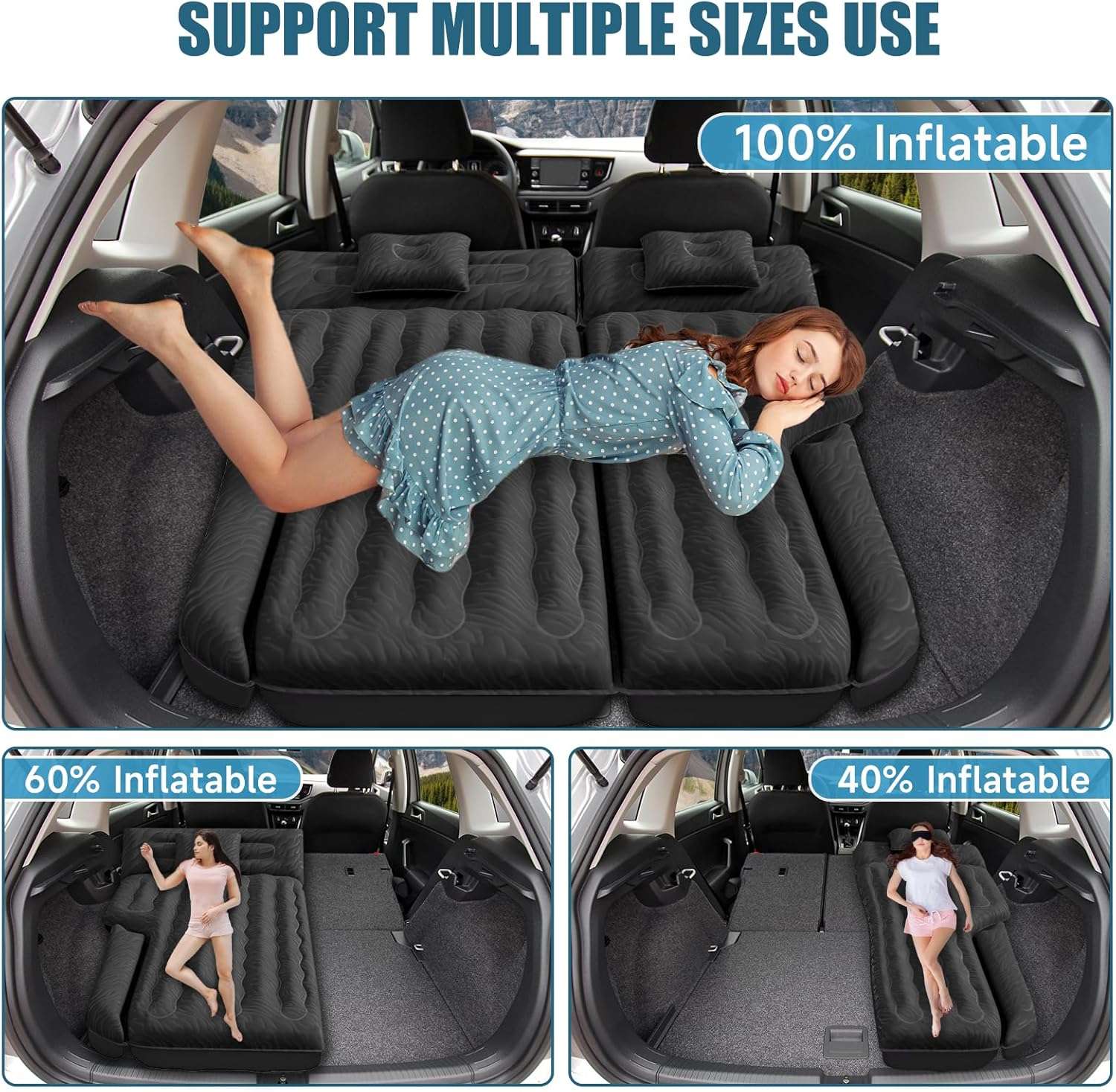 Dikasun Outdoor 63in SUV Mattress black with pump and 2 pillows for extended trunk space on Tampa Home & Garden Store