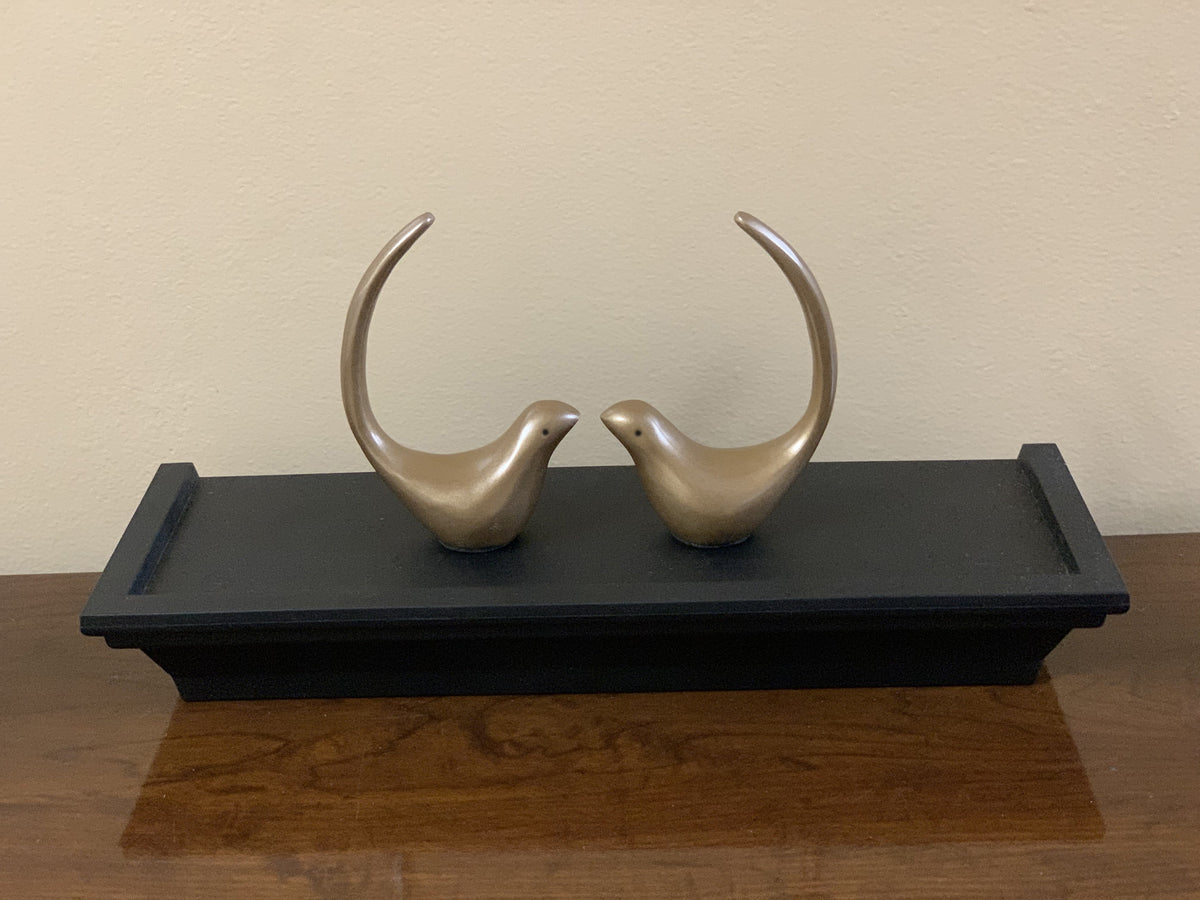 Vibhsa Marigold bird ring holder set of 2, gold-tone bird figurines on black display base on Tampa Home & Garden Store
