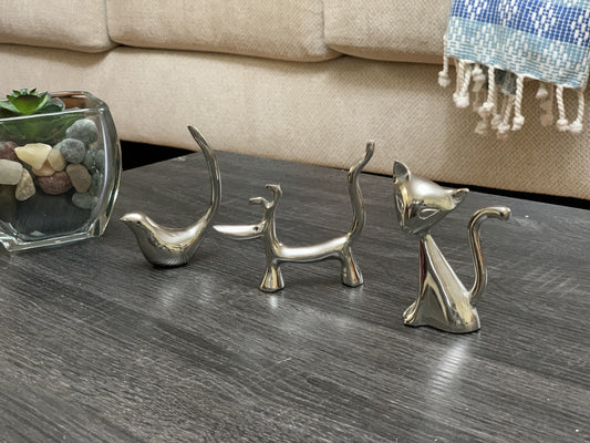 Vibhsa Dog Cat & Bird Ring Holders Set - Silver metal animal figurines for rings on Tampa Home & Garden Store
