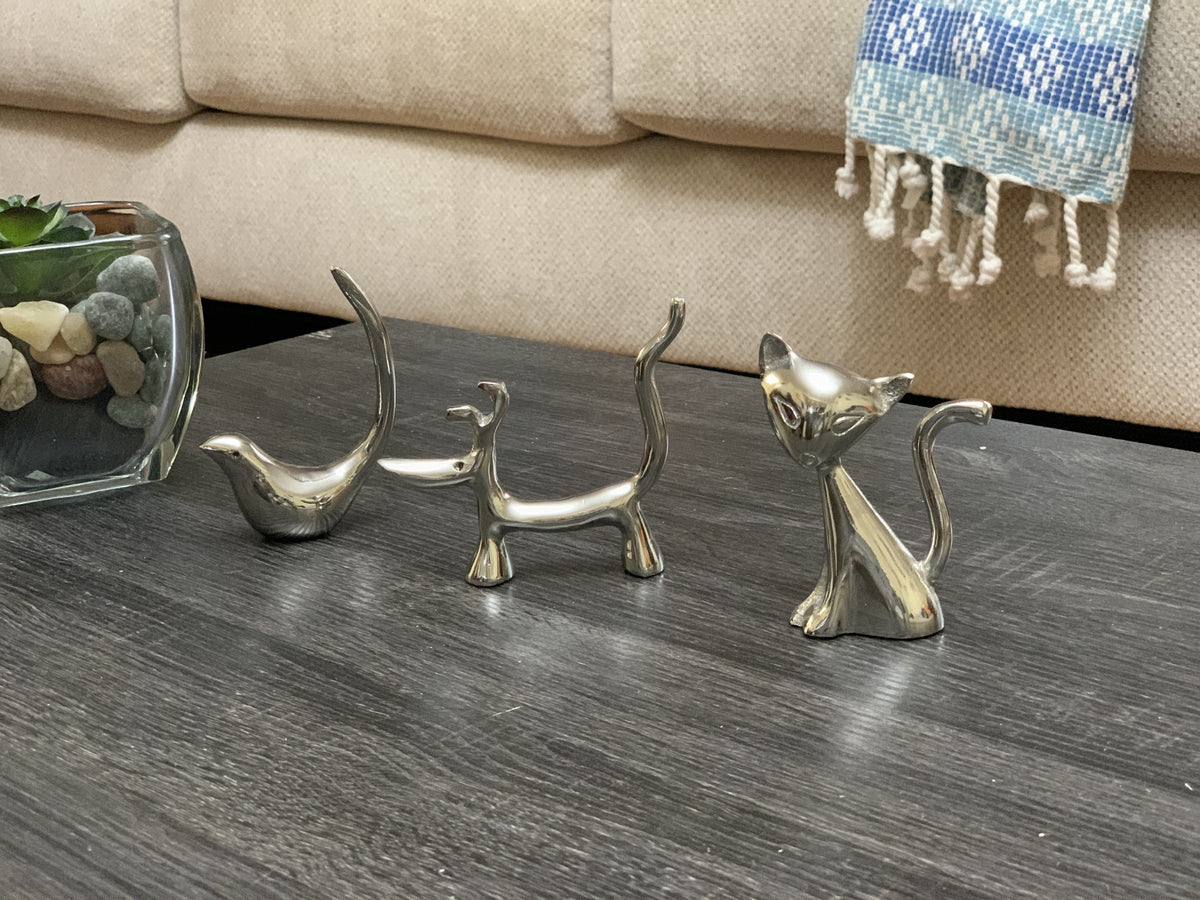 Vibhsa Dog Cat & Bird Ring Holders Set in silver metal decorative animal ring holders on Tampa Home & Garden Store