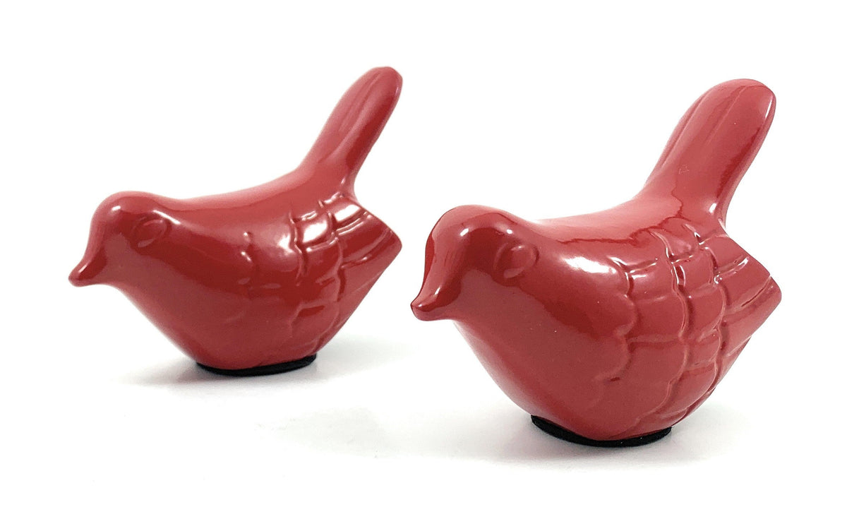 Vibhsa red bird figurines set of 2, glossy ceramic with upturned wings on Tampa Home & Garden Store