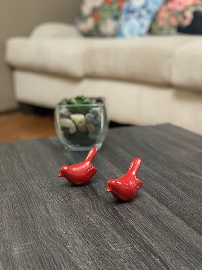 Vibhsa Birds of Health and Happiness red set of 2 bird figurines on dark table on Tampa Home & Garden Store