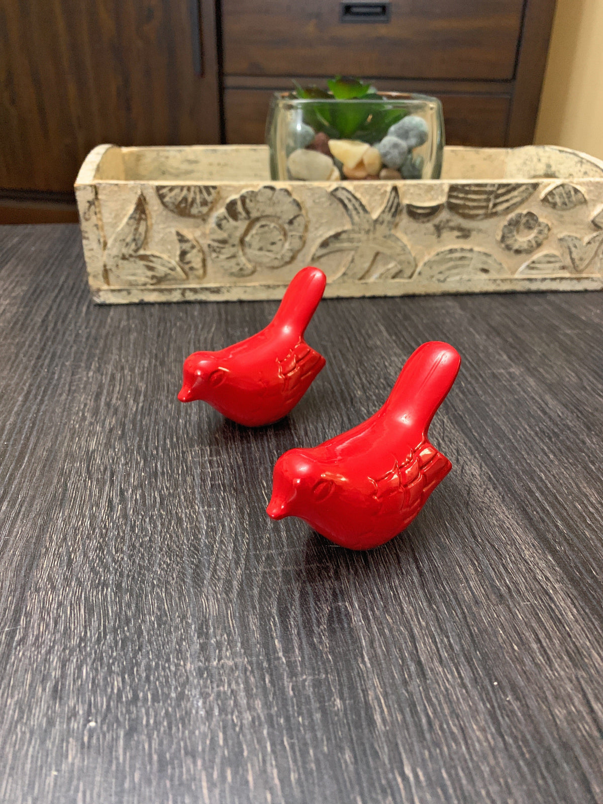Bird figurines red set of 2 by Vibhsa Birds of Health and Happiness on Tampa Home & Garden Store