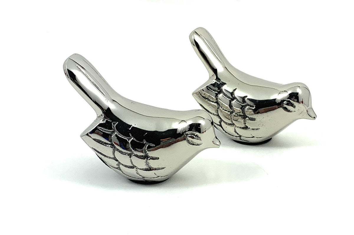 Vibhsa silver bird figurines set of 2 with polished chrome finish on Tampa Home & Garden Store