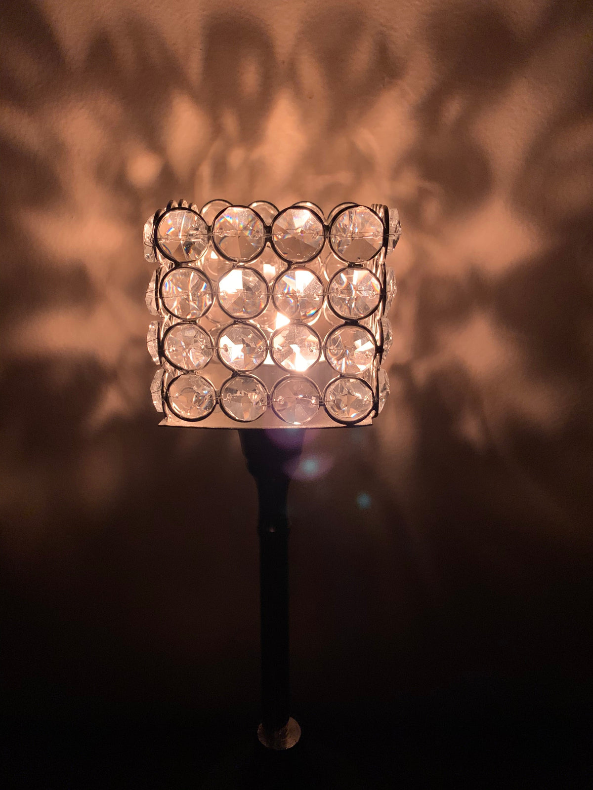 Vibhsa hurricane crystal candle holder square 10in with crystal discs, lit tealight centerpiece on Tampa Home & Garden Store