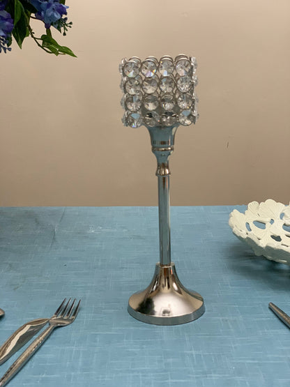 Vibhsa Hurricane Crystal Candle Holder square 10in tealight centerpiece with crystals on Tampa Home & Garden Store