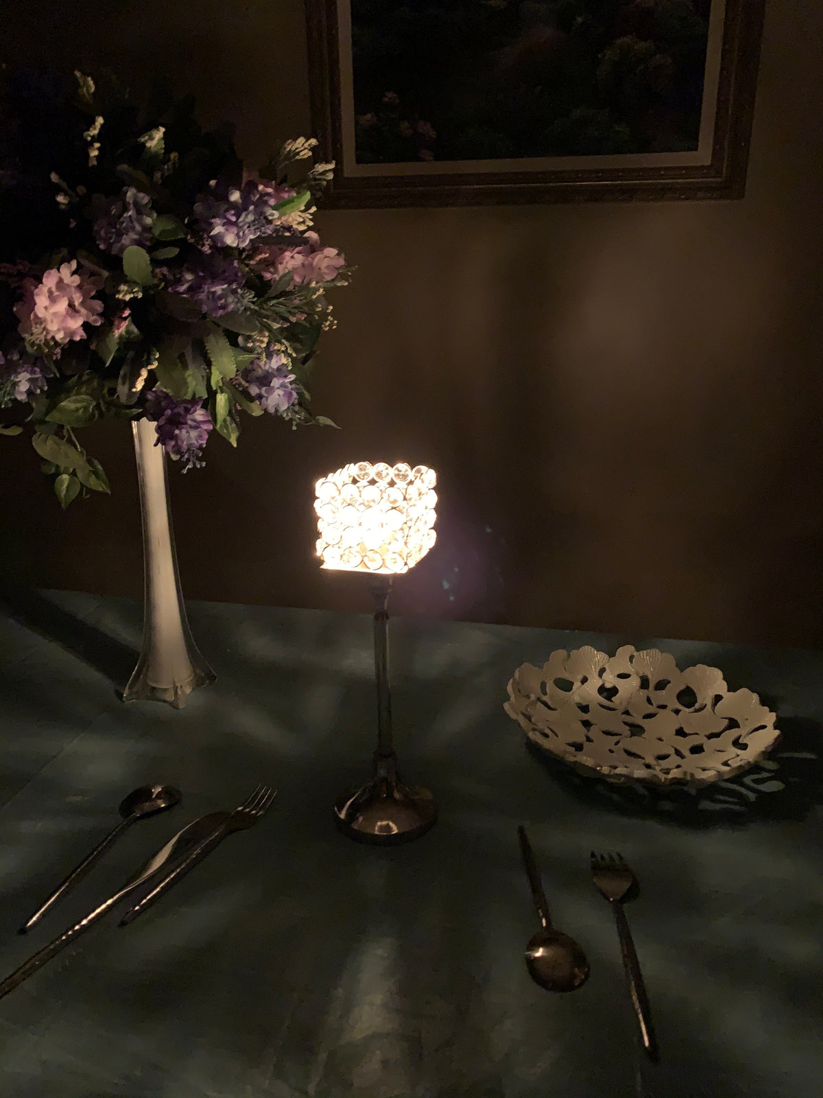 Vibhsa hurricane crystal candle holder square 10in tealight centerpiece with crystal beads on Tampa Home & Garden Store