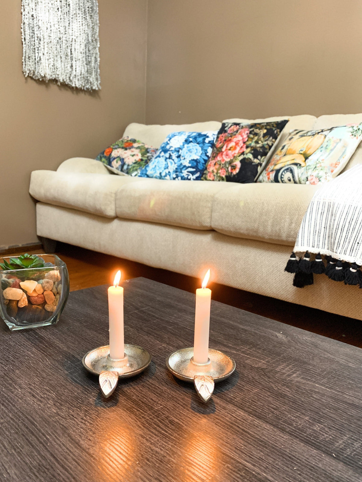 Vibhsa silver taper candlestick holders with leaf handles, rustic aluminum, set of 2 on Tampa Home & Garden Store