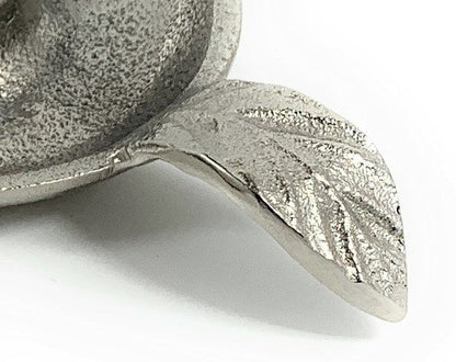 Vibhsa silver taper candlestick holder dish with a leaf-style handle, rustic aluminum, set of 2 on Tampa Home & Garden Store