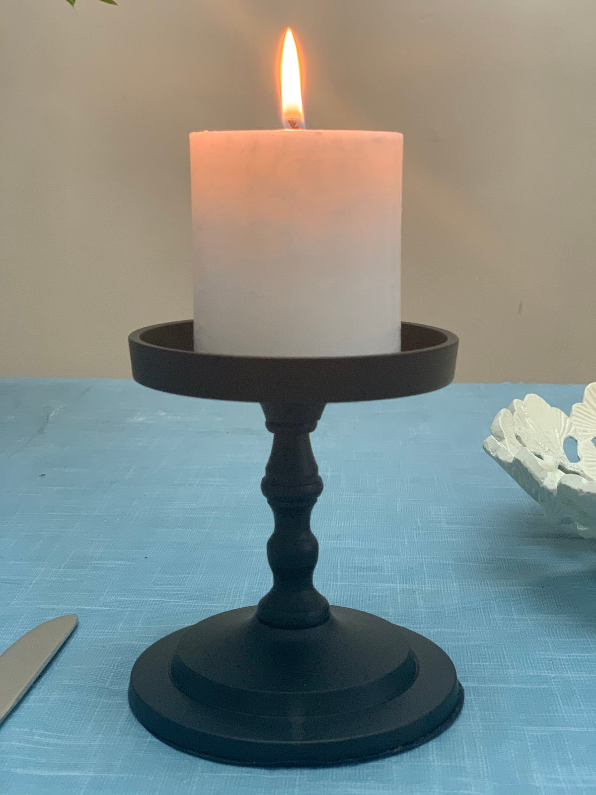 Vibhsa pillar candle holder, matte black, 4.5H, fits 3.5in candles on Tampa Home & Garden Store