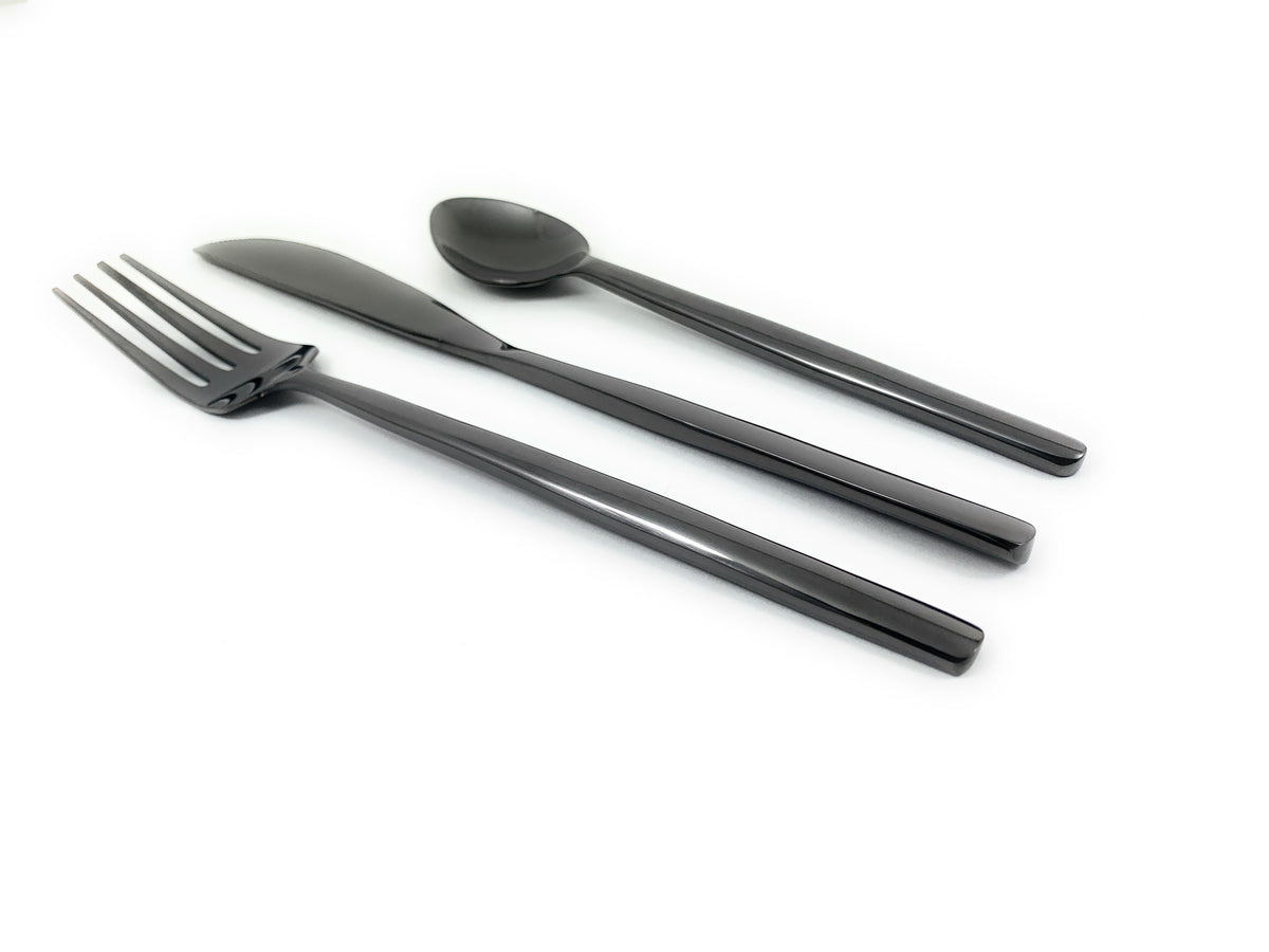 Vibhsa black stainless steel flatware 4-piece set with forks, knives and spoon on Tampa Home & Garden Store