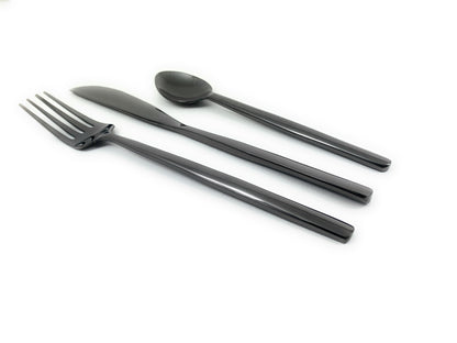 Vibhsa black stainless steel flatware 4-piece set with forks, knives and spoon on Tampa Home & Garden Store