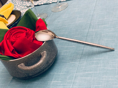 Vibhsa silverware soup spoons 6-piece set in silver-tone metal for stylish table settings on Tampa Home & Garden Store
