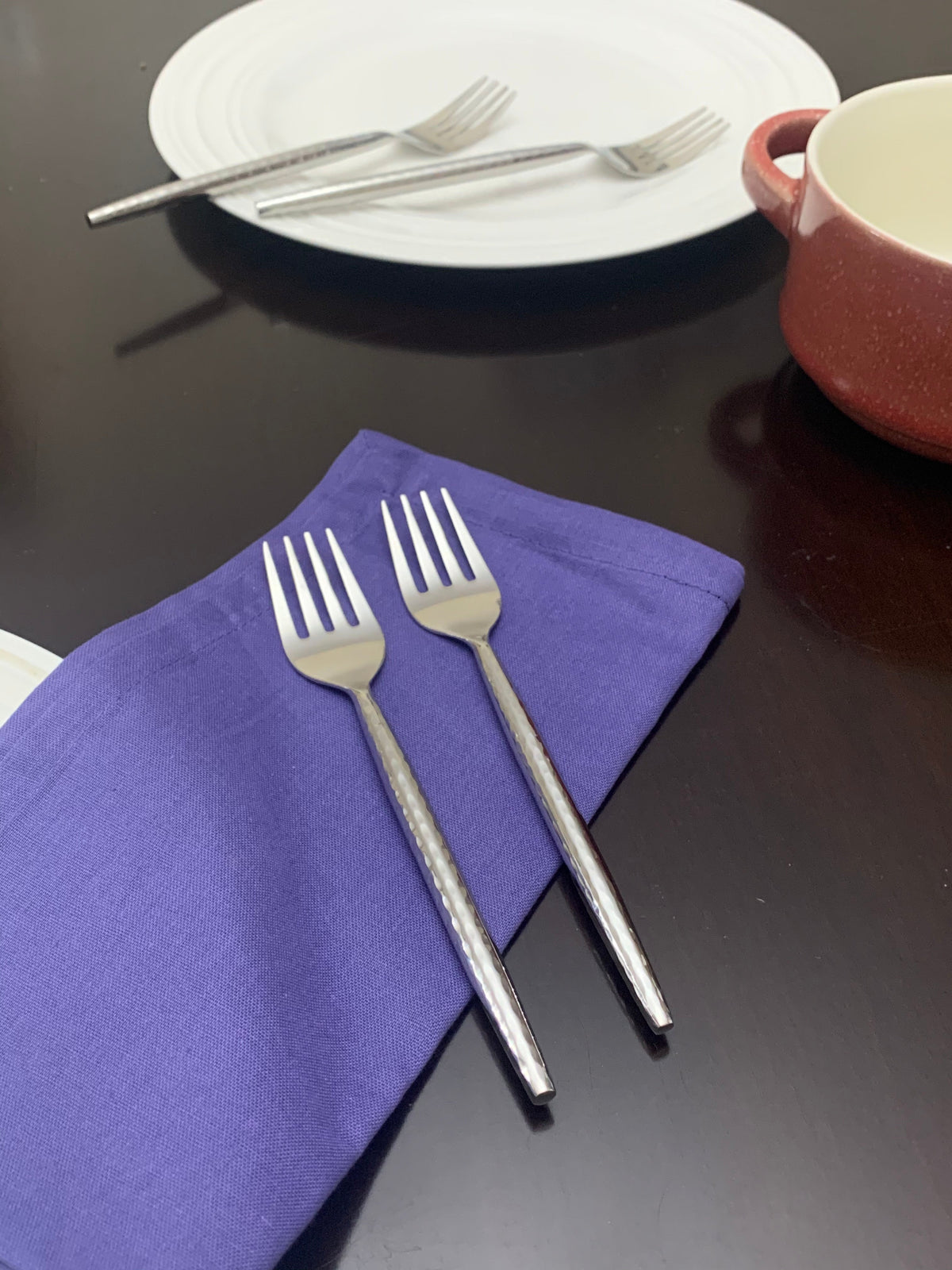 Vibhsa salad appetizer forks set of 6, stainless steel with hammered textured handles on Tampa Home & Garden Store