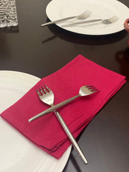 Vibhsa salad appetizer forks set of 6 pieces with twisted stainless steel handles on a pink napkin on Tampa Home & Garden Store