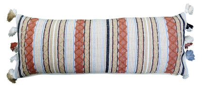 Large decorative accent throw pillow 14x40 by Vibhsa with striped beige, rust and navy on Tampa Home & Garden Store