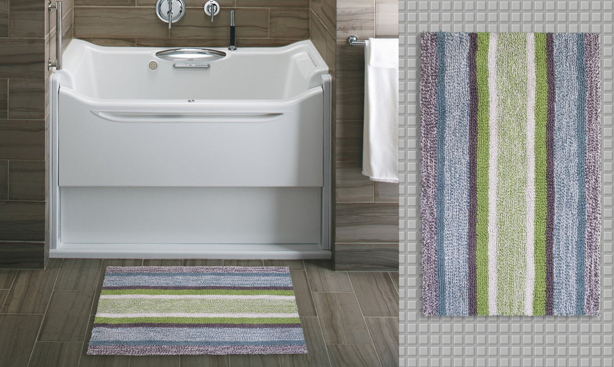 Vibhsa cotton bath rug 20x32 in multicolor stripes, machine washable on Tampa Home & Garden Store