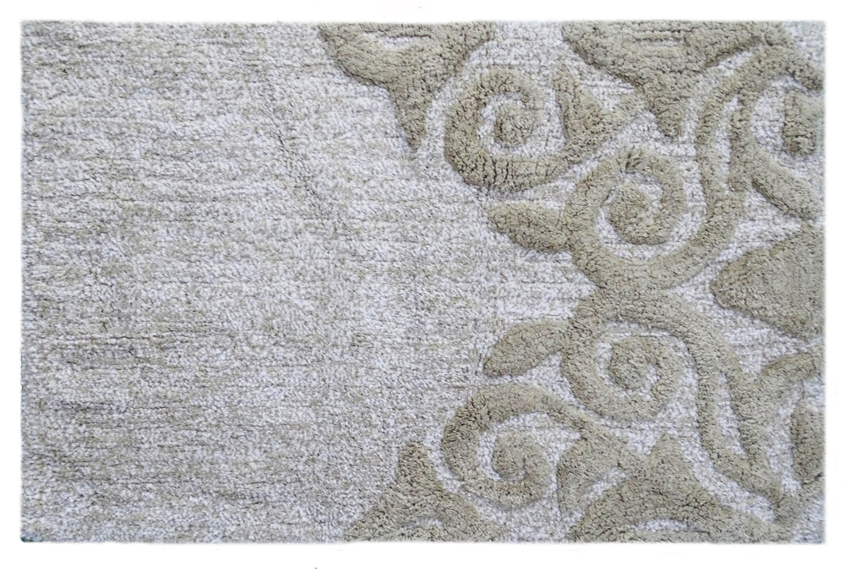 Vibhsa damask pattern bath rug 20x32 in beige ivory 100% cotton on Tampa Home & Garden Store