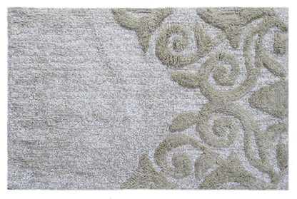 Vibhsa damask pattern bath rug 20x32 in beige ivory 100% cotton on Tampa Home & Garden Store