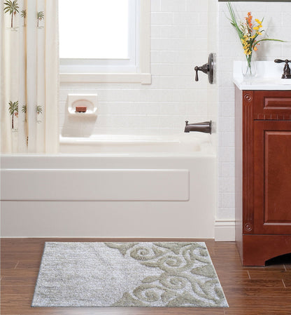 Vibhsa Damask Pattern Bath Rug 20x32 beige ivory 100% cotton on Tampa Home & Garden Store