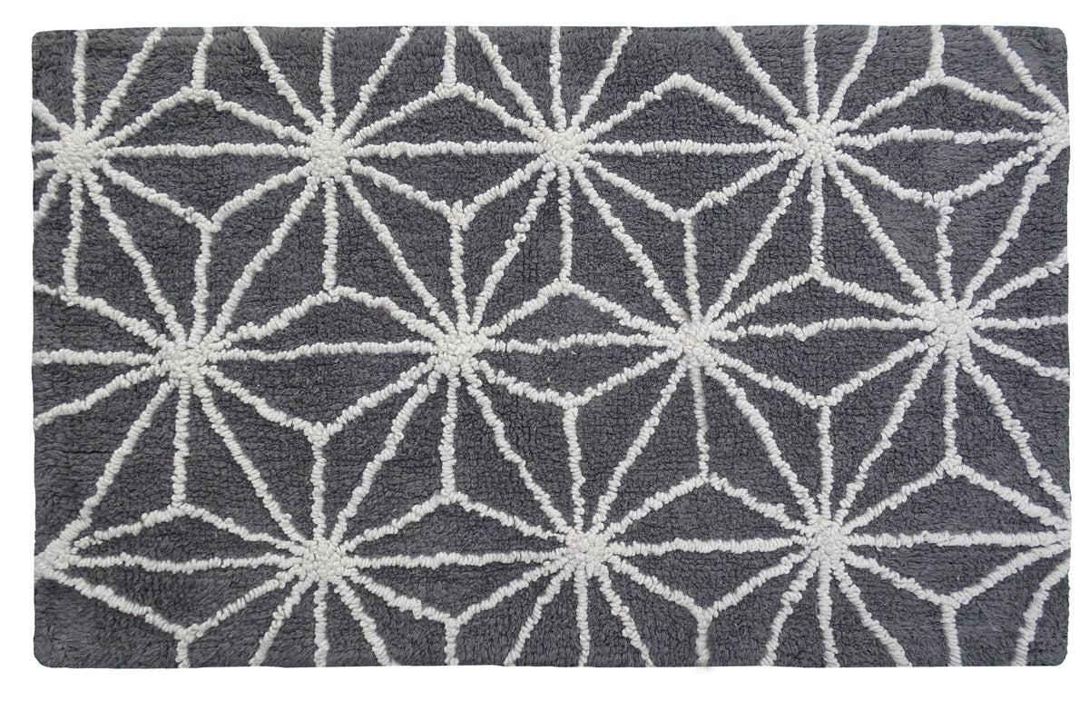 Vibhsa bath rug geometric starburst pattern in grey and ivory on Tampa Home & Garden Store