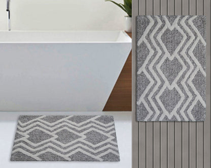 Vibhsa bath rug grey ivory geometric zigzag pattern mats set on Tampa Home & Garden Store
