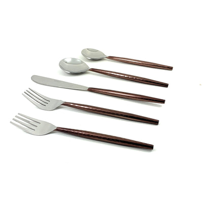 Hammered stainless steel flatware set with brown handles, 20 pieces by Vibhsa on Tampa Home & Garden Store