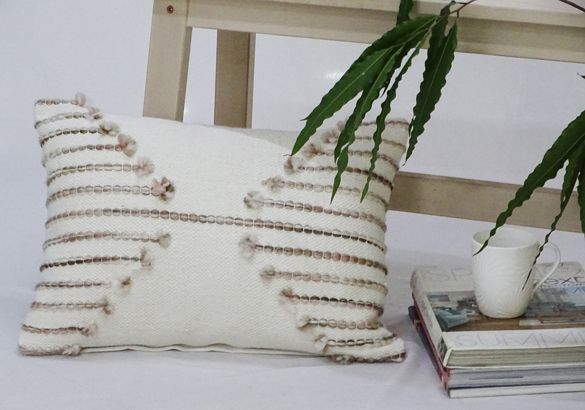 Throw pillow pink 14x20 with embroidered beaded stripes by Vibhsa on Tampa Home & Garden Store