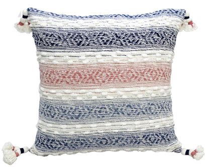 Throw Pillow with Tassels 22x22 in navy white pink pattern, insert included by Vibhsa on Tampa Home & Garden Store