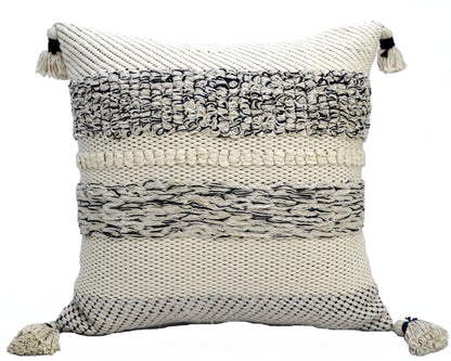 Vibhsa modern 22x22 inch throw pillow with tassels, beige cream textured knit on Tampa Home & Garden Store