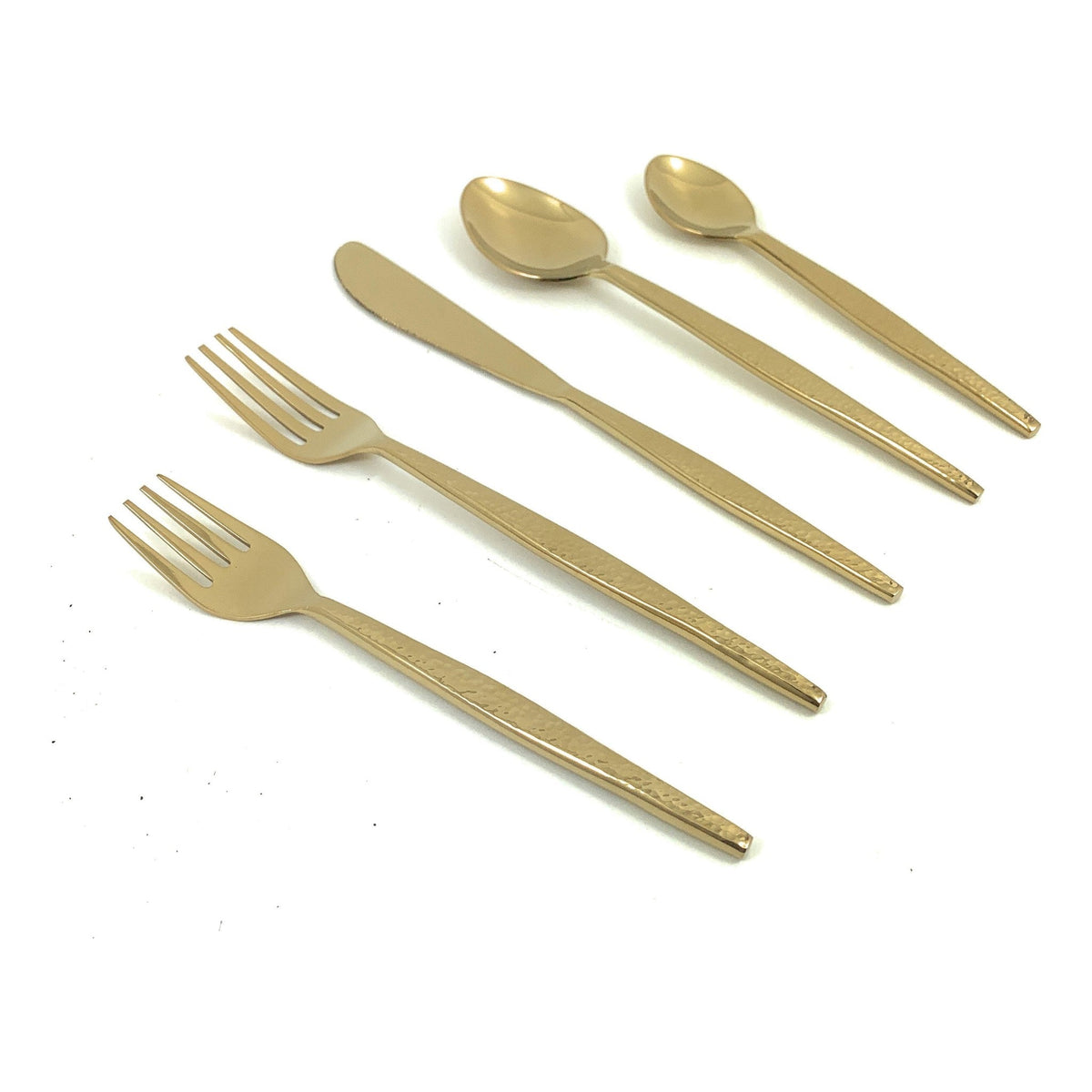 Vibhsa 20-piece gold hammered flatware set for 4 with forks spoons knives on Tampa Home & Garden Store