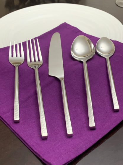 Vibhsa stainless steel flatware set service for 4 with hammered textured handles on Tampa Home & Garden Store