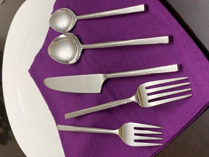 Vibhsa 20-piece stainless steel flatware set for 4 with hammered silver handles on Tampa Home & Garden Store