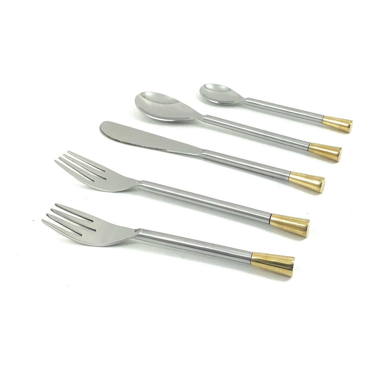 Vibhsa 20-piece silver flatware set for 4 with gold-accent handles on Tampa Home & Garden Store