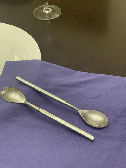 Vibhsa 6-PC stainless steel dinner spoons set on purple napkin beside plate and wine glass on Tampa Home & Garden Store