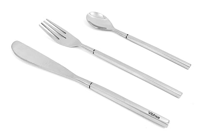 Vibhsa 18-PC flatware set dinner knife, dinner fork, dessert spoon silver-tone metal on Tampa Home & Garden Store