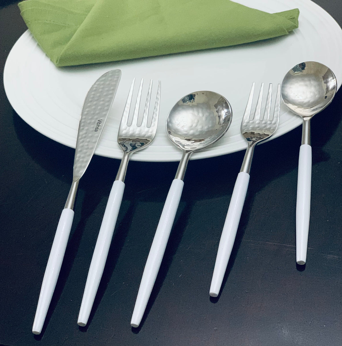 Flatware set by Vibhsa, 20-piece white and silver stainless steel on Tampa Home & Garden Store