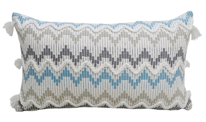 Throw Pillow Vibhsa chevron braided tassel accent 14x24 blue gray white woven on Tampa Home & Garden Store