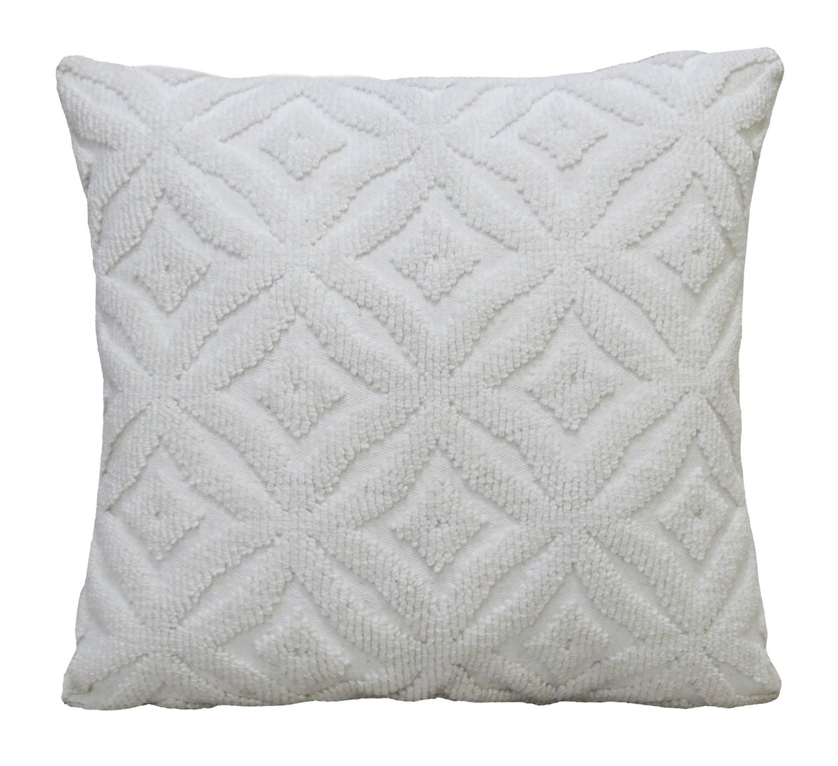 Vibhsa white indoor outdoor ogee throw pillow 18x18 with quilted chevron pattern on Tampa Home & Garden Store