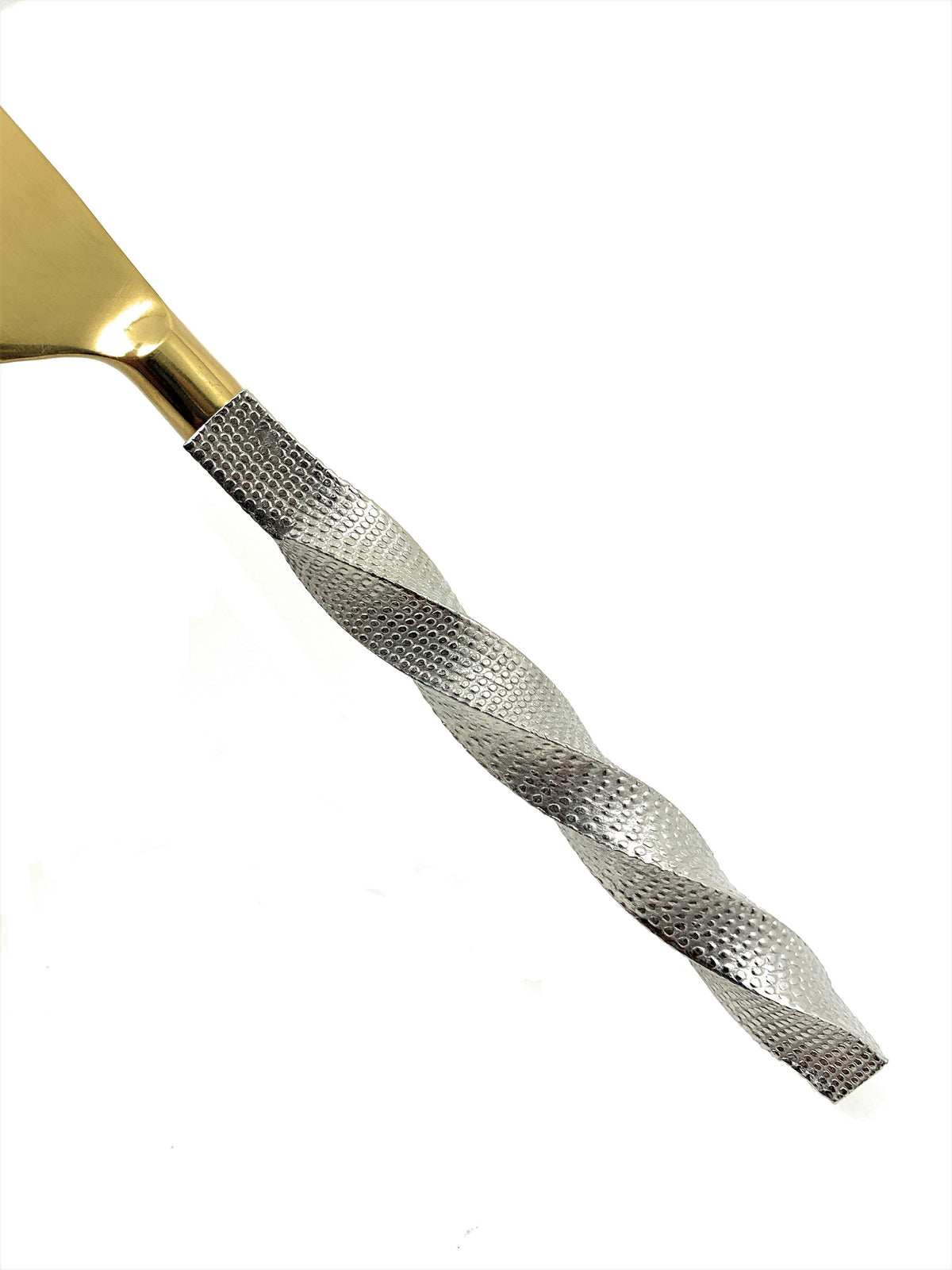 Vibhsa gold stainless steel flatware knife with textured knurled grip on Tampa Home & Garden Store