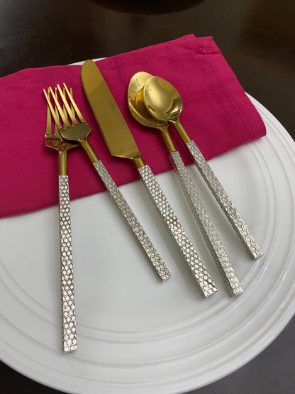 Vibhsa 20pc gold stainless steel flatware set with textured handles forks knives spoons on Tampa Home & Garden Store