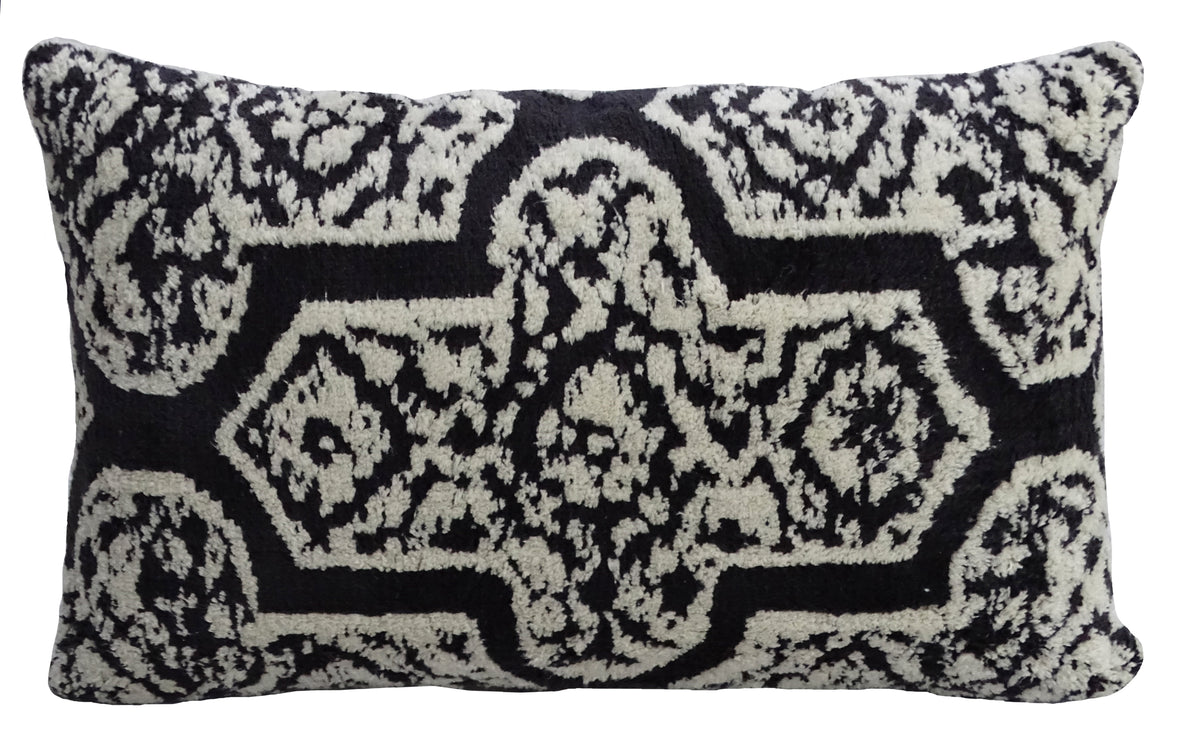 Vibhsa lumbar throw pillow 14x24 black ivory medallion pattern on Tampa Home & Garden Store