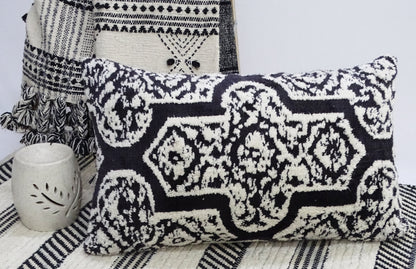Vibhsa throw pillow 14x24 in black and ivory medallion pattern on Tampa Home & Garden Store