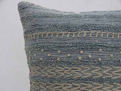 Vibhsa teal & grey embroidered cotton throw pillow 20x20 with textured stripes on Tampa Home & Garden Store