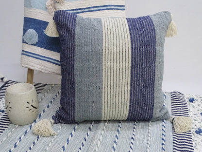 Vibhsa navy and ivory striped handwoven throw pillow 20x20 cotton with tassels on Tampa Home & Garden Store